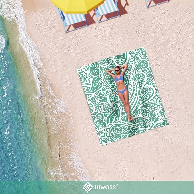 Beach Blanket Waterproof Sandproof Oversized 95”x 80”,Sand Free Beach Mat with Corner Pockets,Portable Mesh Bag for Beach Festival,Picnic,Travel and Outdoor Camping (Greenleaf)