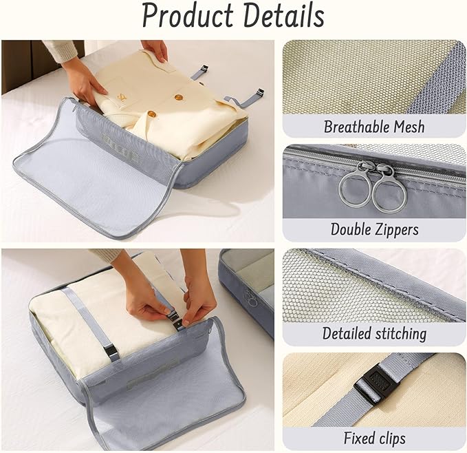 8 Set Packing Cubes for Travel Luggage Organizer Bags for Family, Mesh Packing Cubes for Suitcases, Travel Essentials Bags Set for Women & Men