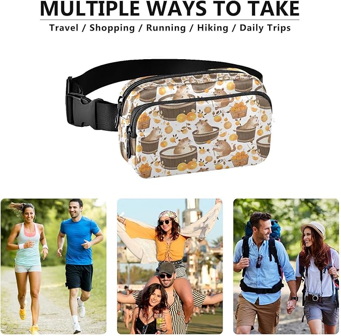 Kawaii Capybara Orange Fanny Pack for Women Men Water Resistant Fashion Waist Packs with Adjustable Strap Belt Bag for Travel Workout Jogging Hiking 21220248