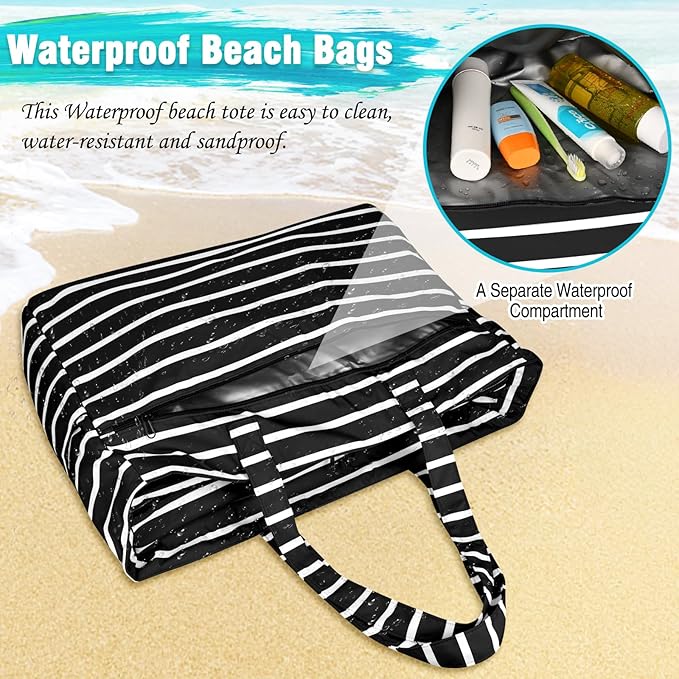 HUANLANG Extra Large Beach Bag Waterproof Beach Totes Bags for Women Men,Pool Bag with Zipper Wet Pocket