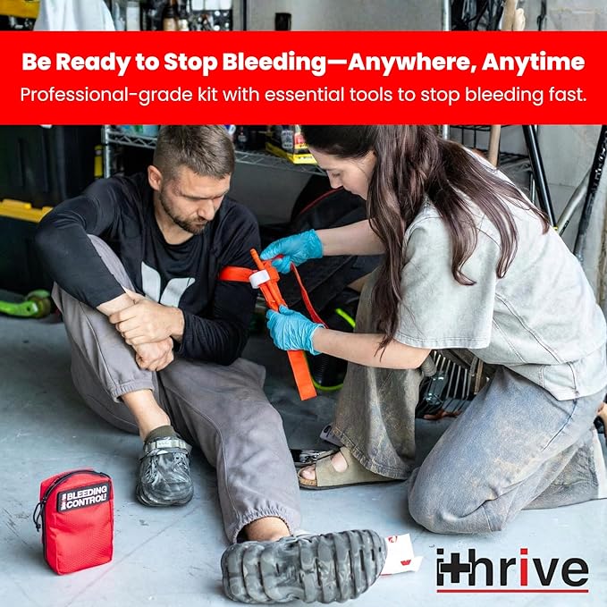 Basic Bleeding Control Kit from iThrive Medical - Stop The Bleed Kit with CAT Tourniquet, Trauma Dressing, Gauze & More - Public Access Emergency First Aid Kit in Red Nylon Bag