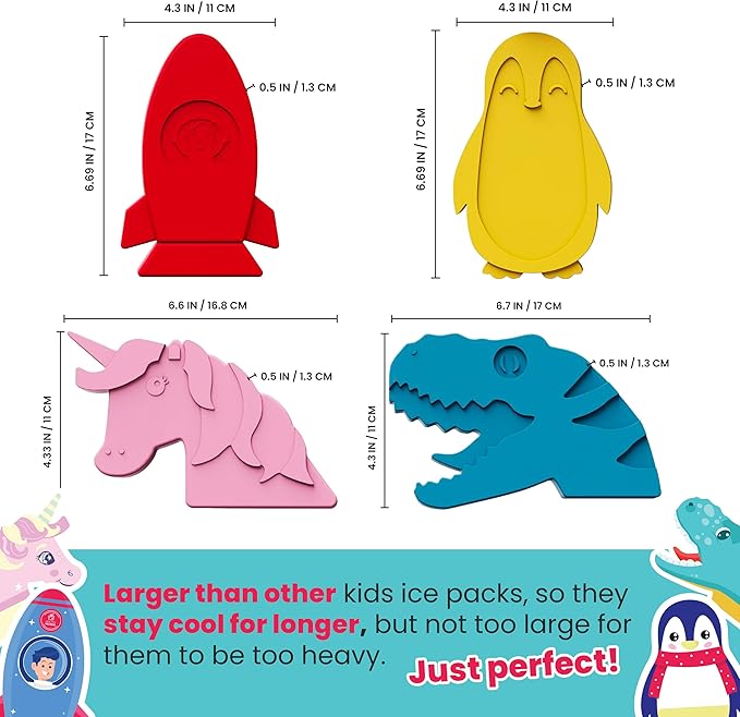 Healthy Packers® Slim Reusable Ice Packs for Lunch Boxes Kids and Adults | Long‑Lasting Thin Freezer Packs for Coolers, Bento Boxes,Lunch Bags, Travel, School Meals, and Meal Prep (4-Pack | Multipack)