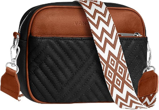 Vantamo Premium Quilted Crossbody Bags for Women with Anti-Pickpocket Clip, Vegan Leather Handbags, Travel Purses for Women