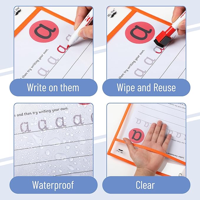Mr. Pen- Dry Erase Pocket Sleeves, 10"x14", 6 pcs, Colorful, Plastic Sleeves for Paper 8.5x11, Dry Erase Sheet Protectors