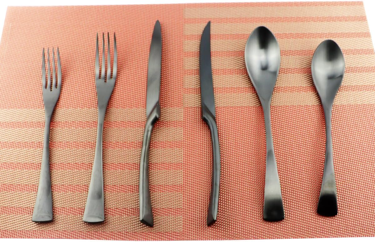 6-Piece Flatware Set,Extra Thick Heavy Duty - 18/10 Stainless Steel Cutlery Sets,High Matte Finish Black Flatware Sets Service for 1,Multipurpose Use for Home,Kitchen,Tableware Utensil Sets