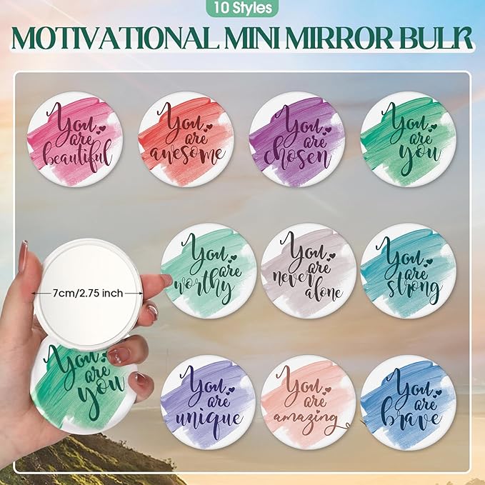 40 Pcs Employee Appreciation Gifts For Women Inspirational Canvas Makeup Bags Portable Compact Mirror Bulk Cosmetic Bags Thank You Gifts for Social Worker Coworkers (Inspiration,Pastel)