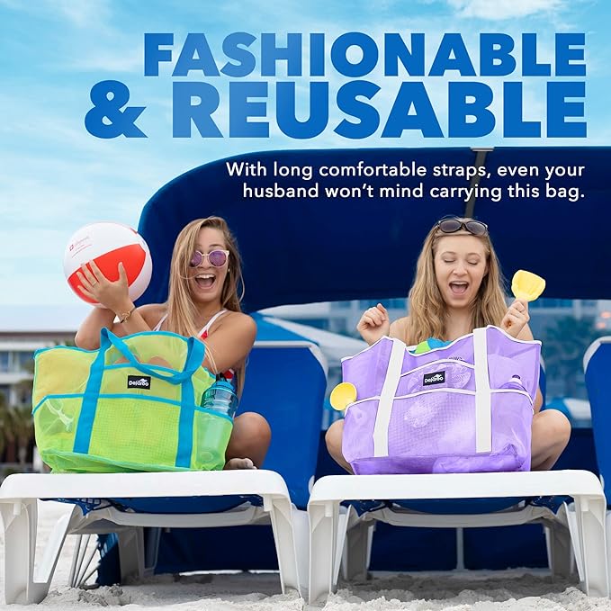 Dejaroo Mesh Sand Free Bag - Strong Lightweight Bag For Beach & Vacation Essentials. Tons of Storage!