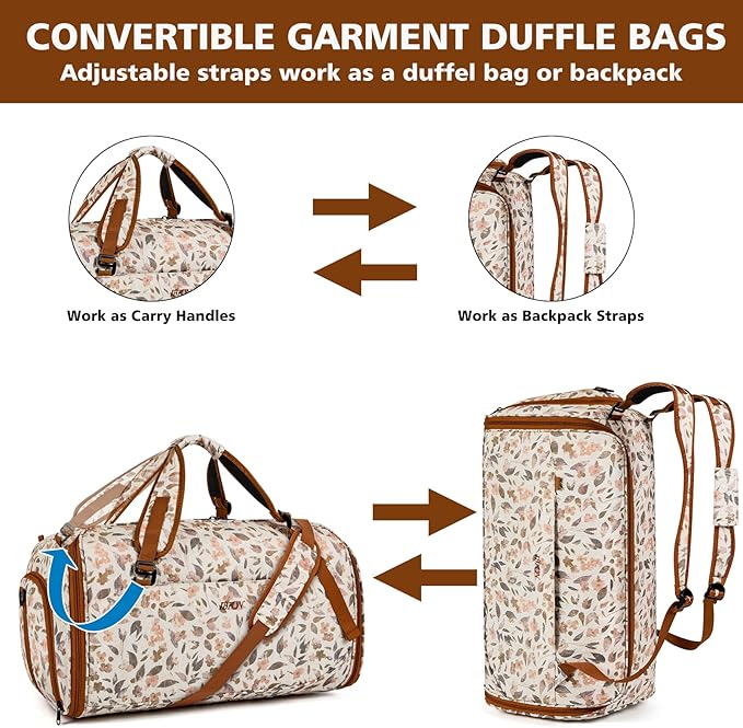 Convertible Garment Duffel Bags for Travel, 4-in-1 Carry on Duffle Bag for Women with Backpack Straps & Waterproof Shoe Pocket, Hanging Suit Dress Weekender Bag for Business, Wedding, 3pcs