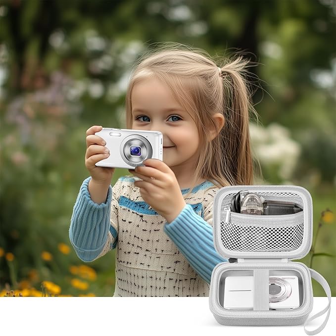 Digital Camera Case Compatible with VAHOIALD FHD 1080P/ for CAMKORY Digital Point and Shoot/for KODAK PIXPRO FZ45-BK 16MP Vlogging/for IWEUKJLO/for Nsoela, Holder for SD Card More- Light Gray