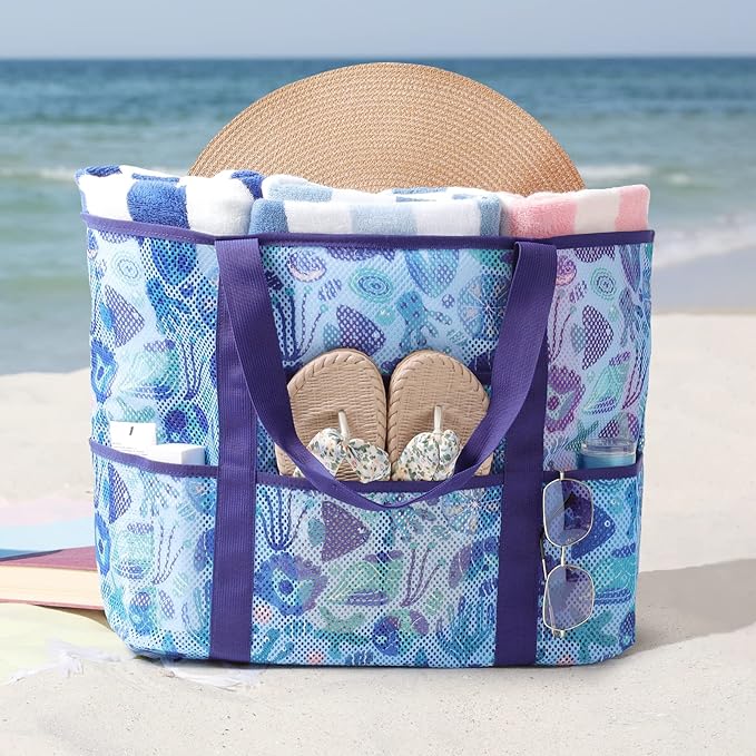 F-color Mesh Beach Bag Family - Large Tote Bag for Cruise Pool Toys Beach Vacation Essentials