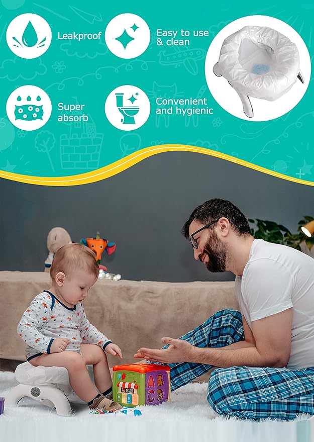 Newnice 60 Packs Disposable Potty Liners with 200ML Absorbent Pads, Portable Travel Potty Bags Compatible with OXO Tot 2-in-1 Go Potty, Potty Training Liners Fit Most Potty Chairs for Kids, Toddlers