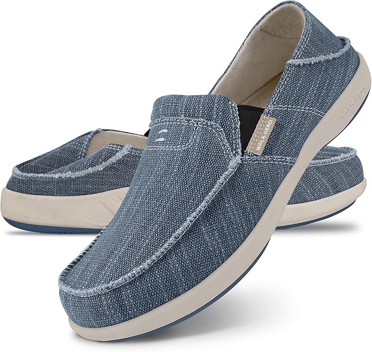 Mens Slip On Shoes, Canvas Mens Loafers with Arch Support, Orthopedic Mens Boat Shoes for Plantar Fasciitis, Indoor & Outdoor Walking Slippers Shoes for Pain Relief
