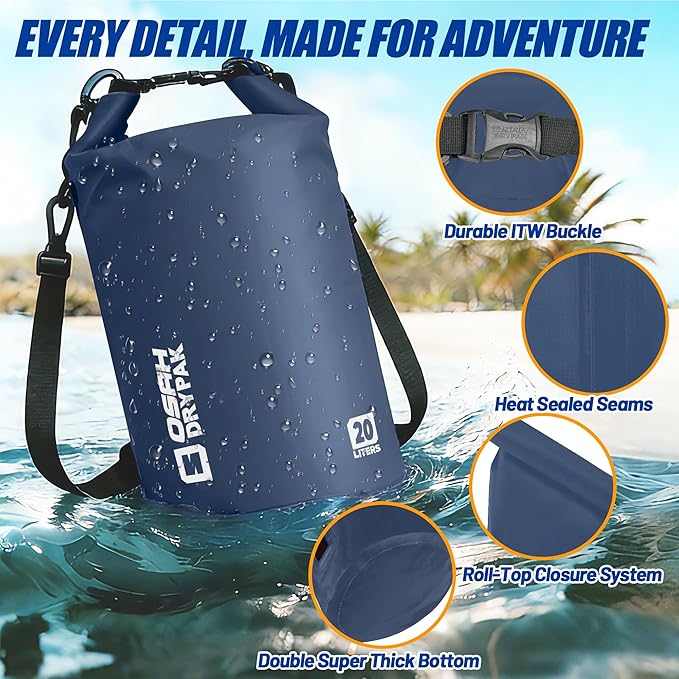Waterproof Dry Bag, 5L/10L/20L/30L/40L Roll Top Lightweight Storage Backpack with Phone Case for Women & Men, Floating Waterproof Sack for Travel, Swimming, Kayaking, Paddle Board, Camping & Beach