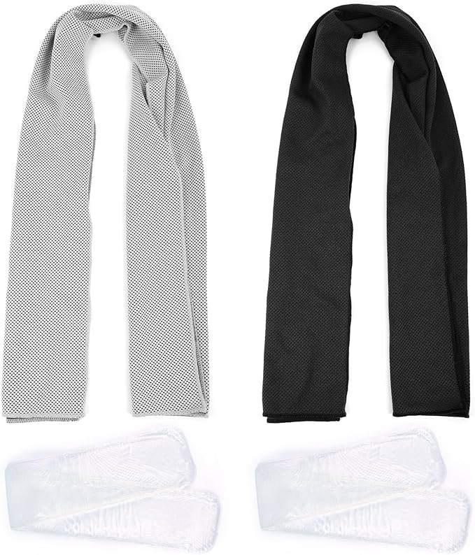 Dual-Action Cooling Neck Wraps, 37”x12” Cooling Towel + 220g Gel Sheet, Neck Coolers for Hot Weather, Ice Pack, Washable Gym Towel (2 Sets)