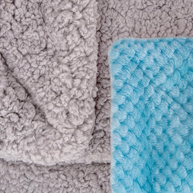 Fuzzy Sherpa Reversible Blanket for Baby, Soft Warm Cozy Coral Fleece Toddler, Infant or Newborn Reversible Blanket for Crib, Stroller, Travel, 40”×60”, Ice Blue