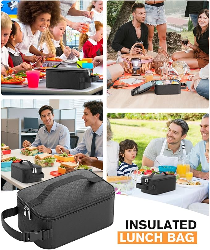 HowFly Small Lunch Box for Men- Small Insulated Snack Bag for Kid - Mini Cooler Bag Resuable Freezable Lunch Bags Thermal Lunchbox for Women Kids Work - Black