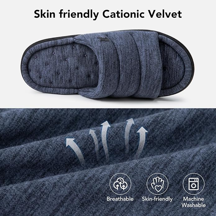 VeraCosy Mens Open-Toe Slippers Memory Foam Indoor Outdoor House Shoes