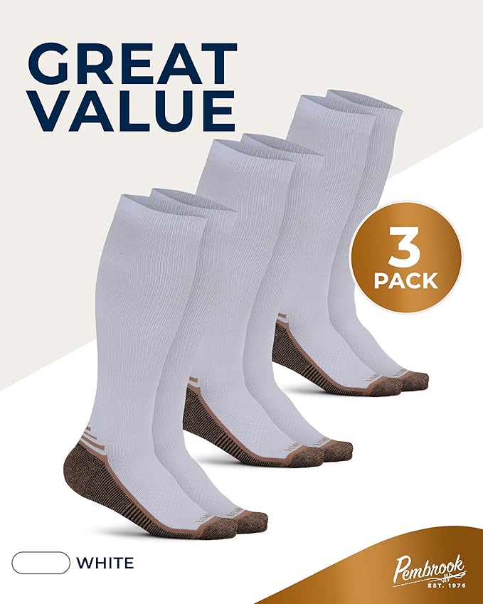 Pembrook 3 Pairs Copper Mens Compression Socks 20-30 mmHg, Running, Hiking, Athletic Cycling, Travel | Circulation Support