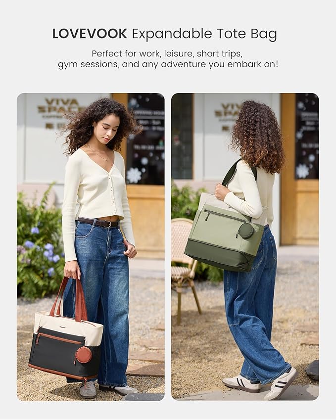 LOVEVOOK Tote Bag for Women, Expandable Laptop Work Bag 15.6 Inch, 33L Large Travel Handbag with 40oz Tumbler Holder, TSA