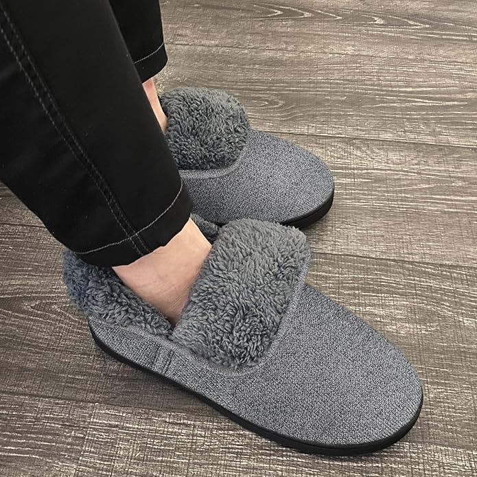 Men’s Knit Bootie Slippers Warm Fold-Over Ankle Collar Plush Fleece Lined Memory Foam House Shoes Cozy Winter Non-Slip Indoor Outdoor Slippers for Men