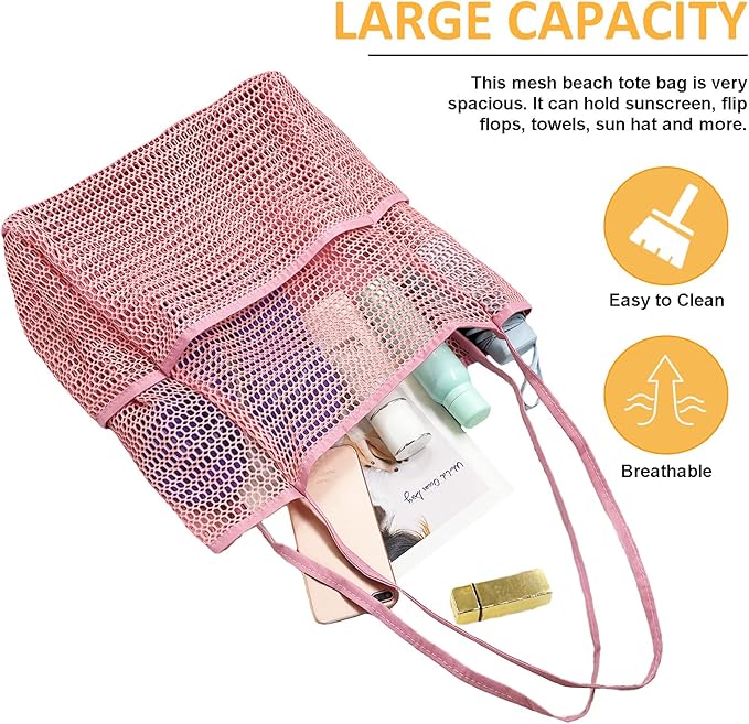 Mesh Beach Tote Bags for Women Sandproof Large Shoulder Pool Swimming Bag Summer Vacation Essentials Inner Pocket