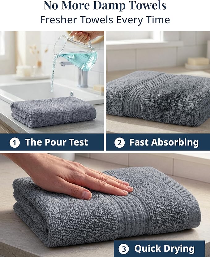 LANE LINEN Hand Towels for Bathroom - 4 Pack (16" x 28"), 100% Cotton Face Towel Set - Soft, Fade & Shrink Resistant - Hotel & Spa Inspired Hand Towels for Bathroom for Modern Family Homes - Cool Grey