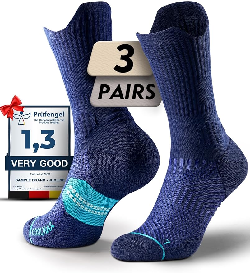 Compression Running Socks, Bamboo Viscose Coolmax Moisture-Wicking Anti-Blister Athletic Hiking Workout Gym Padded