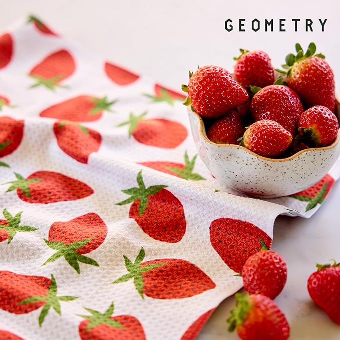 GEOMETRY Spring Kitchen Towels - Quick Dry Microfiber Cloth Spring & Summer Dish Towels for Kitchen Drying - Premium Quick Dry Towel - Strawberry Shortcake, 18" x 30" - 1-Pack
