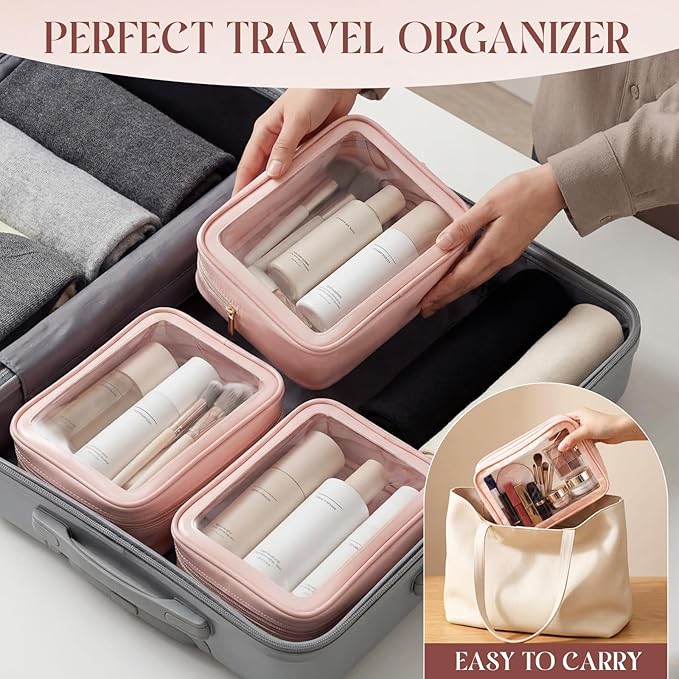 Hsei 6 Pcs Clear Makeup Bags with Color Edged TSA Approved Travel Toiletry Bags with Zipper Clear Cosmetic Bag Diaper Bag for Car Storage Organizer Wedding Essentials for Women Gift(Skin Tone)