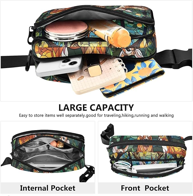 Stained Glass Printed Forest Dear Fanny Pack for Women Men Water Resistant Fashion Waist Packs with Adjustable Strap Belt Bag for Travel Workout Jogging Hiking 21219626