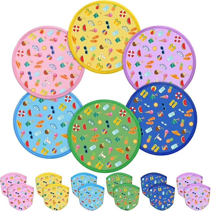 Amyhill 30 Pcs Summer Beach Foldable Flying Disc Fans with Bags Summer Beach Pool Birthday Party Favors 9.8'' DIY Cooling Fan Colorful Goody Stuffers End of The Year Gifts from Teacher