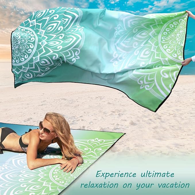 Beach Blanket Waterproof Sandproof Beach Mat for 1-8 Adults Quick Drying Durable Outdoor Picnic Mat for Beach Festival Travel Camping Hiking (Gradiant GN-Mandarin, 79"×83"(4 Person))