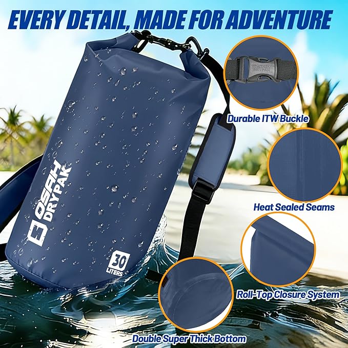 Waterproof Dry Bag, 5L/10L/20L/30L/40L Roll Top Lightweight Storage Backpack with Phone Case for Women & Men, Floating Waterproof Sack for Travel, Swimming, Kayaking, Paddle Board, Camping & Beach