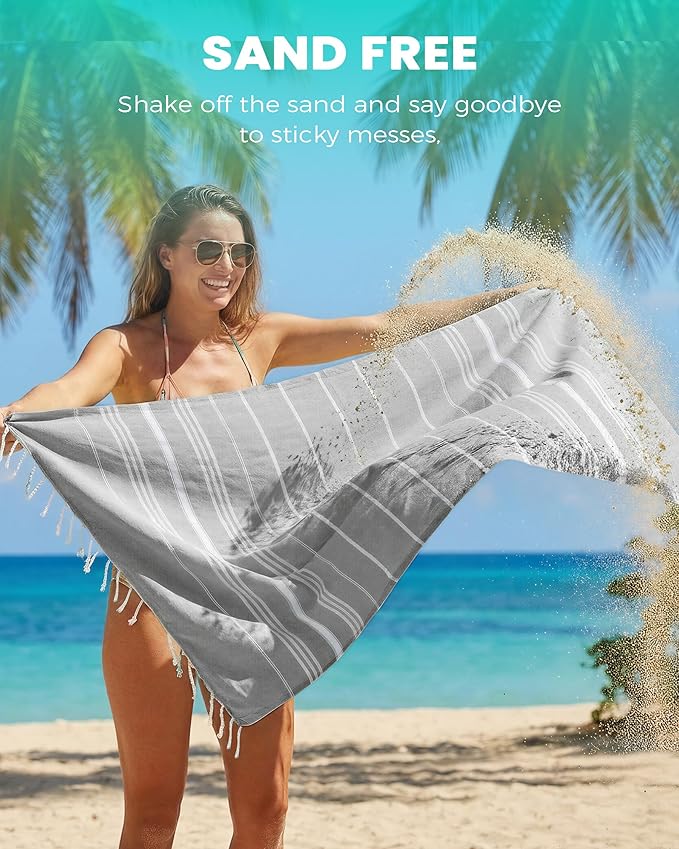 8 Pack Turkish Beach Towels Quick Dry Sand Free Soft Absorbent Extra Large Xl Big Blanket Adult Oversized Bath Pool Swim Towel Lightweight Thin Fast Drying Compact No Sand Packable Vacation Essentials