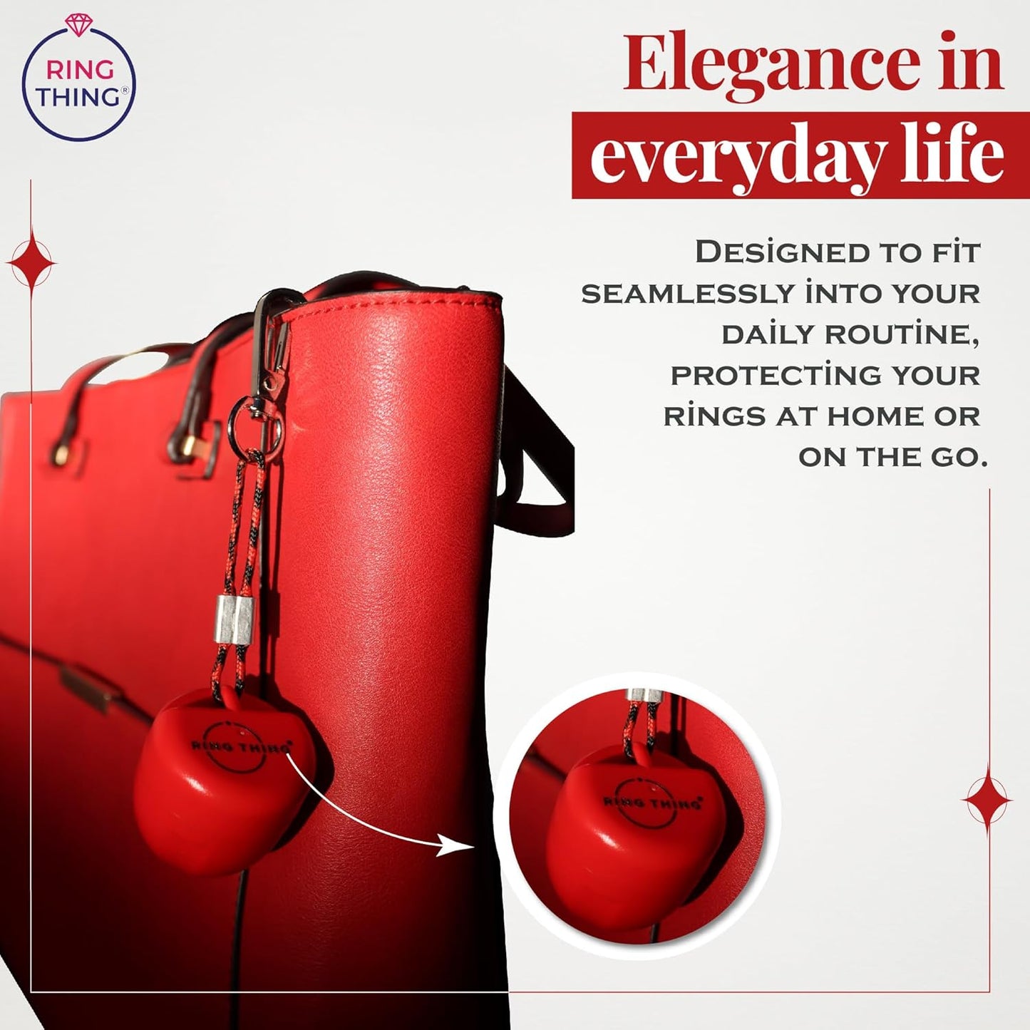 RING THING - Ring Holder Keychain, Jewelry Organizer and Storage, Portable Waterproof Ring Case, Pill Box Container, Gym and Travel Accessory (Ruby Red)