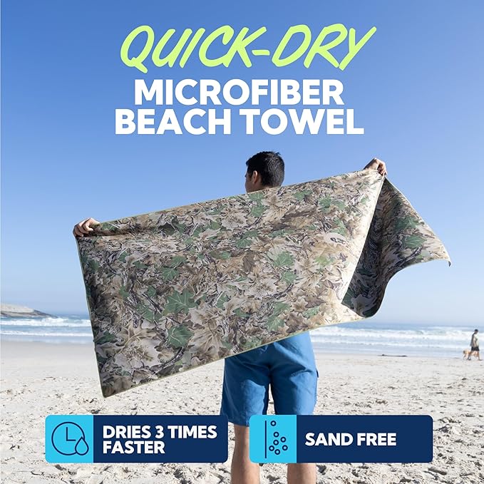 SUN NINJA Microfiber Beach Towel - Sand Free, Quick Dry, Lightweight & Compact for Beach, Pool, Yoga and Camping - 63x32 inch Super Absorbent, Large Sand Free Swim Towels for Adults and Kids