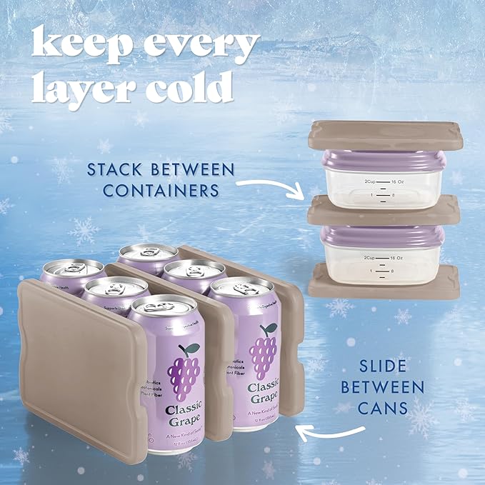 Cool Coolers by Fit & Fresh XL Slim Ice Packs, Quick Freeze Reusable Ice Packs for Lunch Boxes & Coolers, Long-Lasting, Space Saving Cooler Ice Packs, Taupe, 4Pk