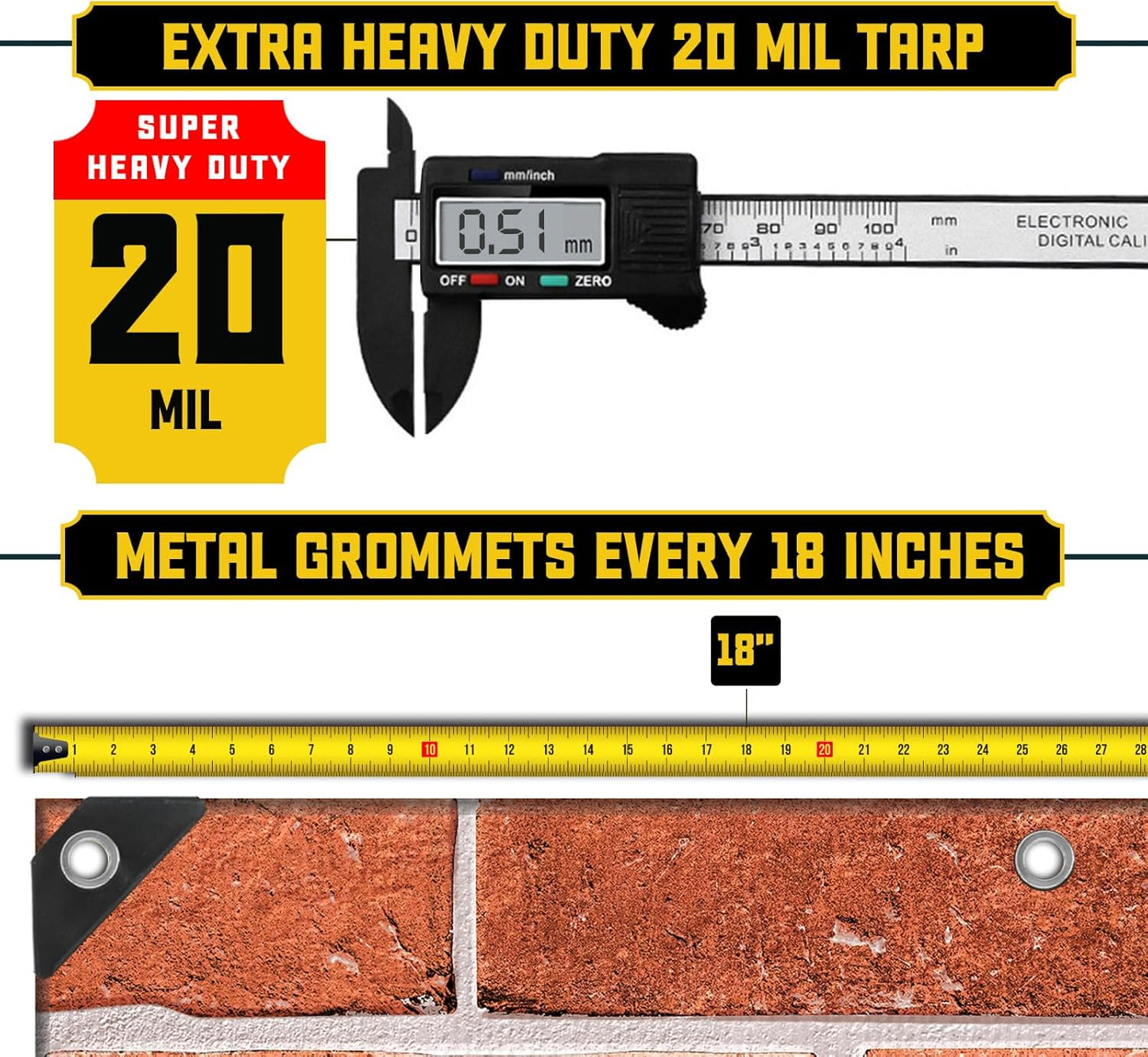 Core Tarps Extreme Heavy Duty 20 Mil Tarp Cover, Waterproof, UV Resistant, Rip and Tear Proof, Poly Tarpaulin with Reinforced Edges for Roof, Camping, Patio, Pool, Boat (Bricks/Black 40′ X 40′)