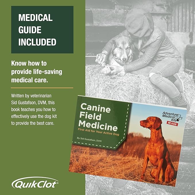 Adventure Medical Kits Workin' Dog Medical Kit with QuikClot - Canine Field First Aid Kit with Headlamp, Bandages, Cold Pack, Leash, Instruction Manual & More - Compact Dog Emergency Kit