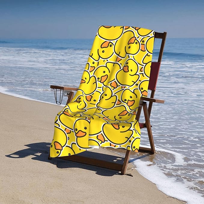 WIBUE Microfiber Oversized Beach Towel, Lightweight Quick Dry Sandproof Towels for Swim Pool Yoga Gym Camping, Beach Essentials Accessories Vacation Gift (Yellow Duck, 52”x32”)