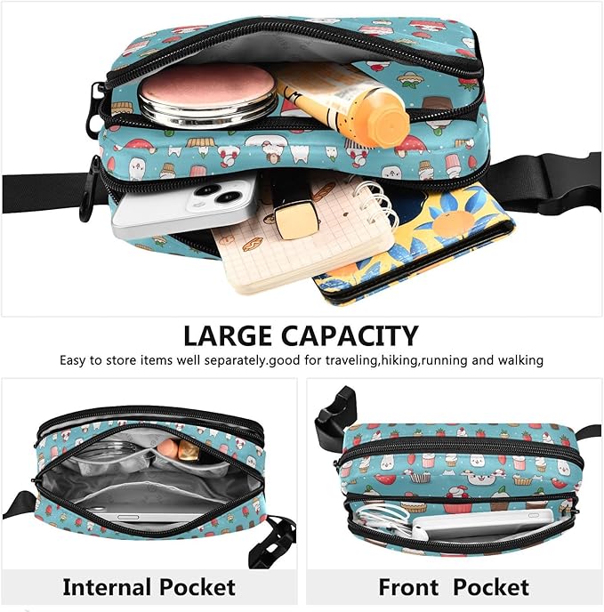 Cute Cat Ice Cream Fanny Pack for Women Men Water Resistant Fashion Waist Packs with Adjustable Strap Belt Bag for Travel Workout Jogging Hiking 21219798