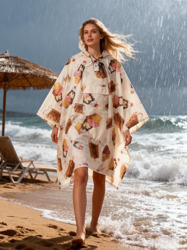 Hooded Rain Poncho for Adults - Waterproof Rain Coat and Lightweight Jacket 3-in-1 Multi-Function with Pockets