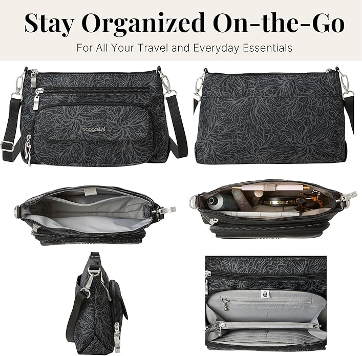 Baggallini Original Everyday 11x7.5 Crossbody Bags Rfid Protected Lightweight Nylon Zippered Travel Purse