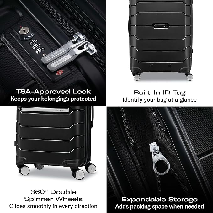 Samsonite Freeform 2-Piece Luggage Set - Carry-On & Large Checked Luggage with Dual Spinner Wheels - Durable Polypropylene Hardshell - TSA Lock, Airline-Approved - Expandable Hard Shell - White/Grey