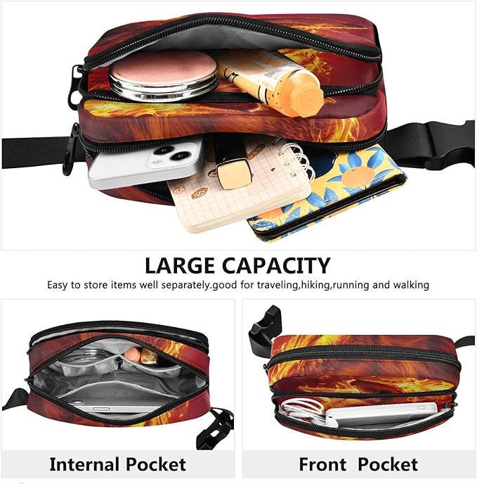 Fire Flame Wolf Head Fanny Pack for Women Men Water Resistant Fashion Waist Packs with Adjustable Strap Belt Bag for Travel Workout Jogging Hiking 21220171