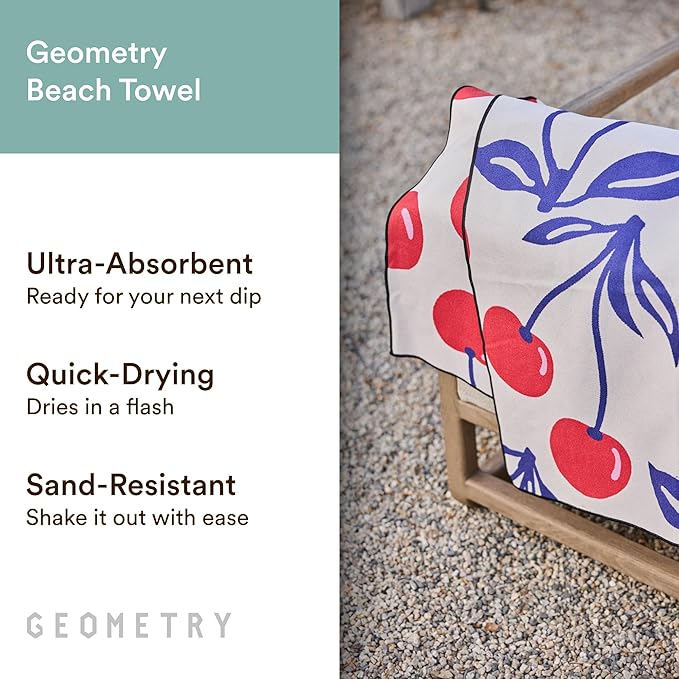 GEOMETRY Micro-Loop Beach Towel – Spring & Summer Collection – Quick-Dry, Sand-Resistant, Ultra-Absorbent Compact Towel for Beach & Travel (Cherry Slush)