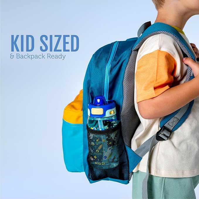 Ello Kids Pop & Fill 16oz Tritan Plastic Water Bottle with Quick Fill Technology, Leak Proof Locking Lid, Sip & Chug, BPA Free, Dishwasher Safe, For School, Lunchboxes, Rainbows