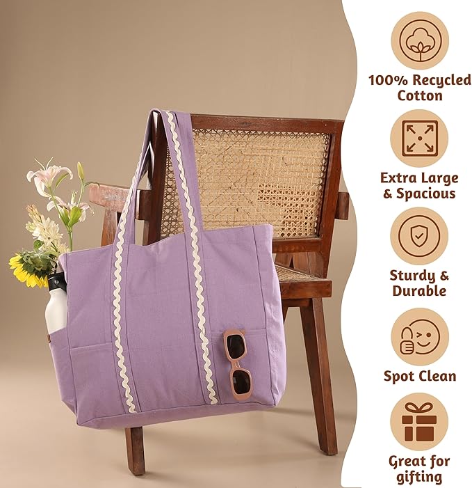 Folkulture Large Tote Bag For Women | 18 x 15 Inch - 100% Cotton Beach Tote Bag With Zipper, Turkish Beach Towel for Adults with Beach Bag 40" x 72" Bath Towels