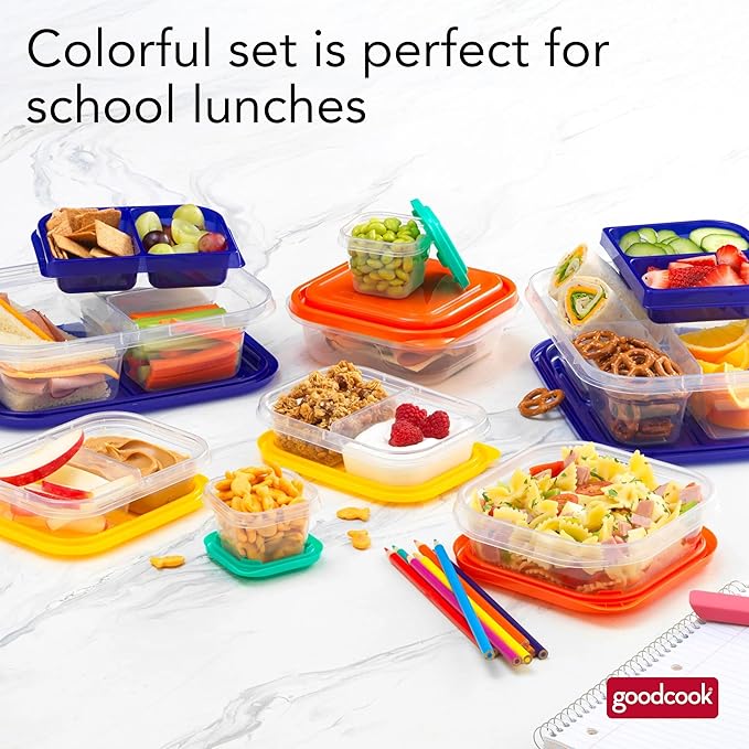 GoodCook EveryWare 18-Piece Lunch Food Storage Container Set, Assorted Colors, Made Without BPA