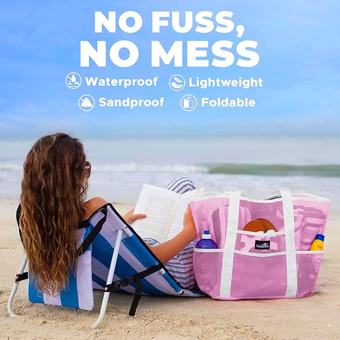 Dejaroo Mesh Sand Free Bag - Strong Lightweight Bag For Beach & Vacation Essentials. Tons of Storage!